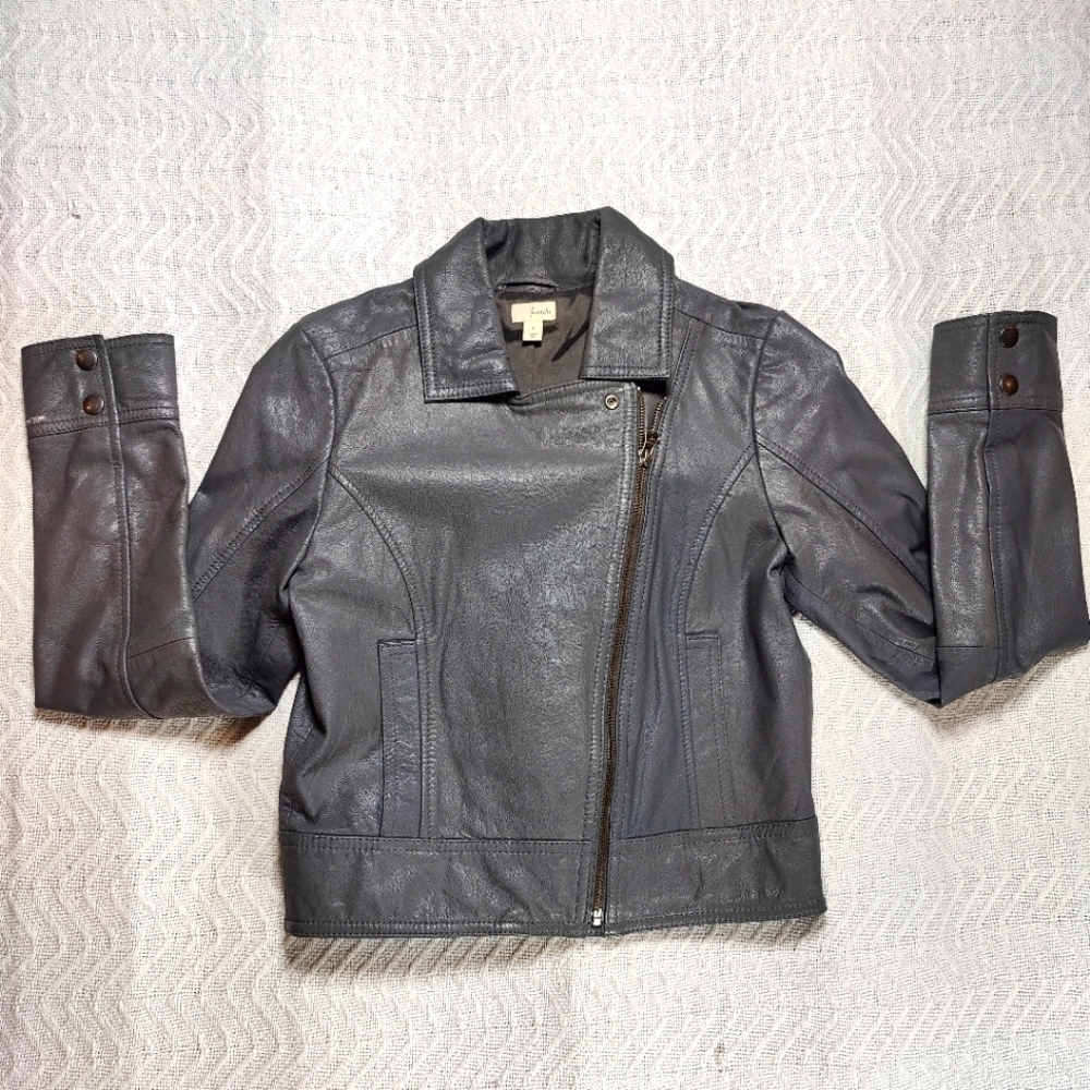 Frenchi Leather Motorcycle Jacket Women's Size S Cropped Gray Biker Moto Casual